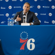 Philadelphia 76ers President of Basketball Operations Bryan Colangelo speaks with members of the media during a news conference at the NBA basketball team’s practice facility in Camden, N.J., on May 11, 2018.
